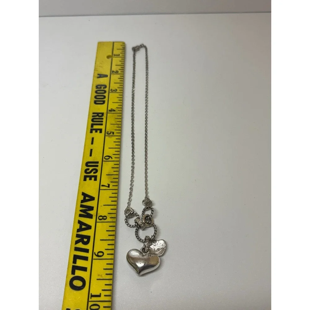 Silver Tone Double Heart Pendant Necklace Rhinestone Accents 18 Inch Chain